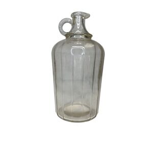 Vintage‎ 1 Quart Syrup Bottle With Spout Finger Loop Handle 8.5" Ribbed Glass